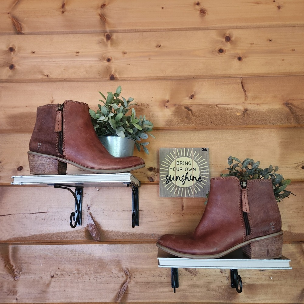 Roan By Bed Stu Liz Brown Almond Two Tone Leather Ankle Boots Western Size 7.5